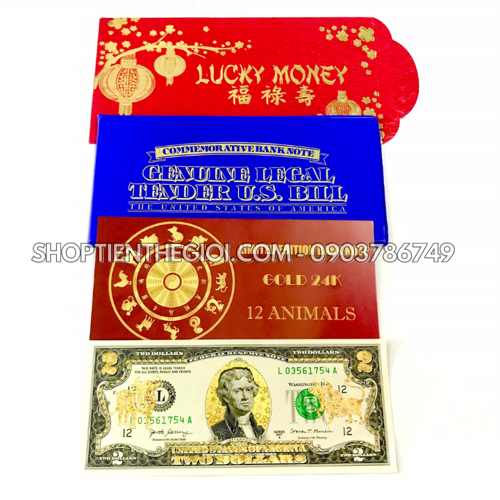 Tiền 2 USD in hình con Trâu 3D nhũ vàng